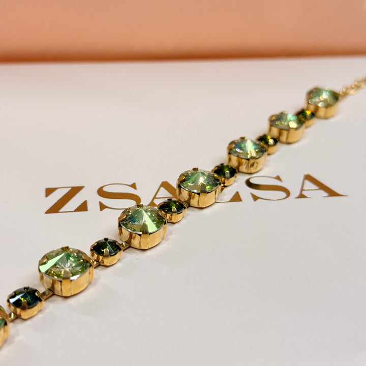 Olive green Swarovski crystals gold plated bracelet