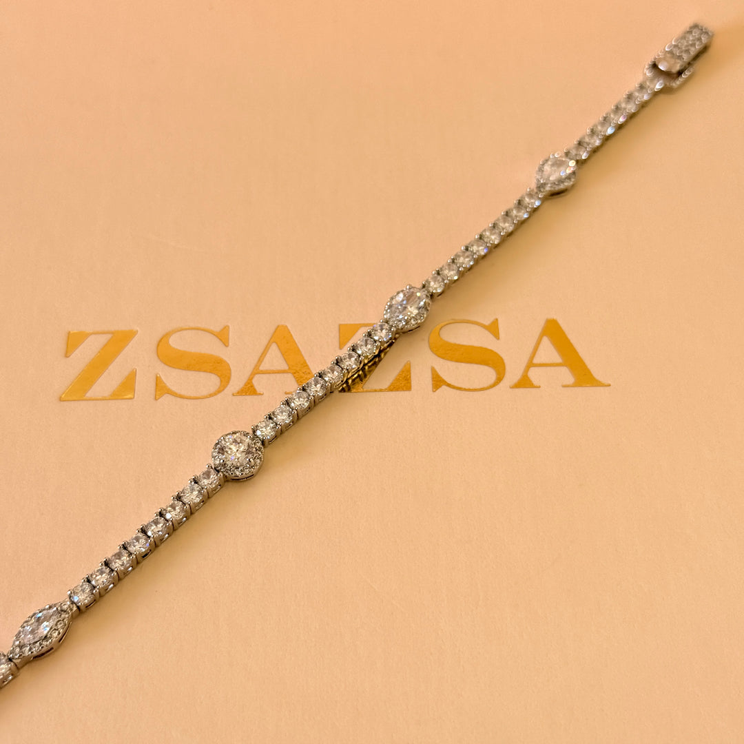 Mixed shapes zircone silver bracelet