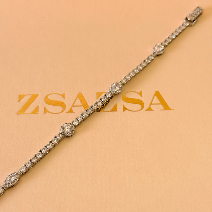 Mixed shapes zircone silver bracelet
