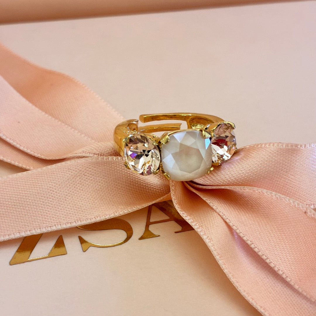 Peach Swarovski crystals gold plated ring