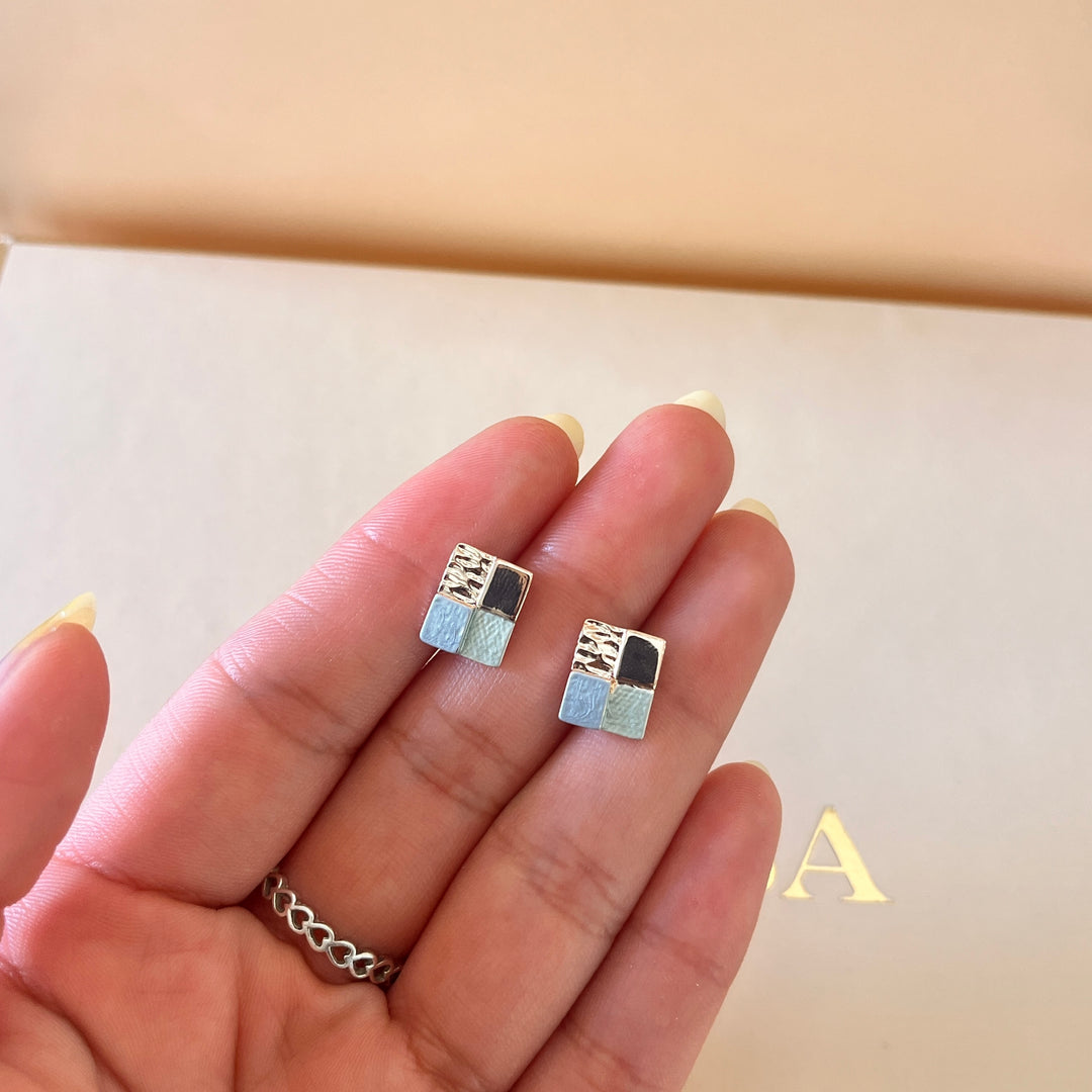 Enamel light blue and mint studs earrings