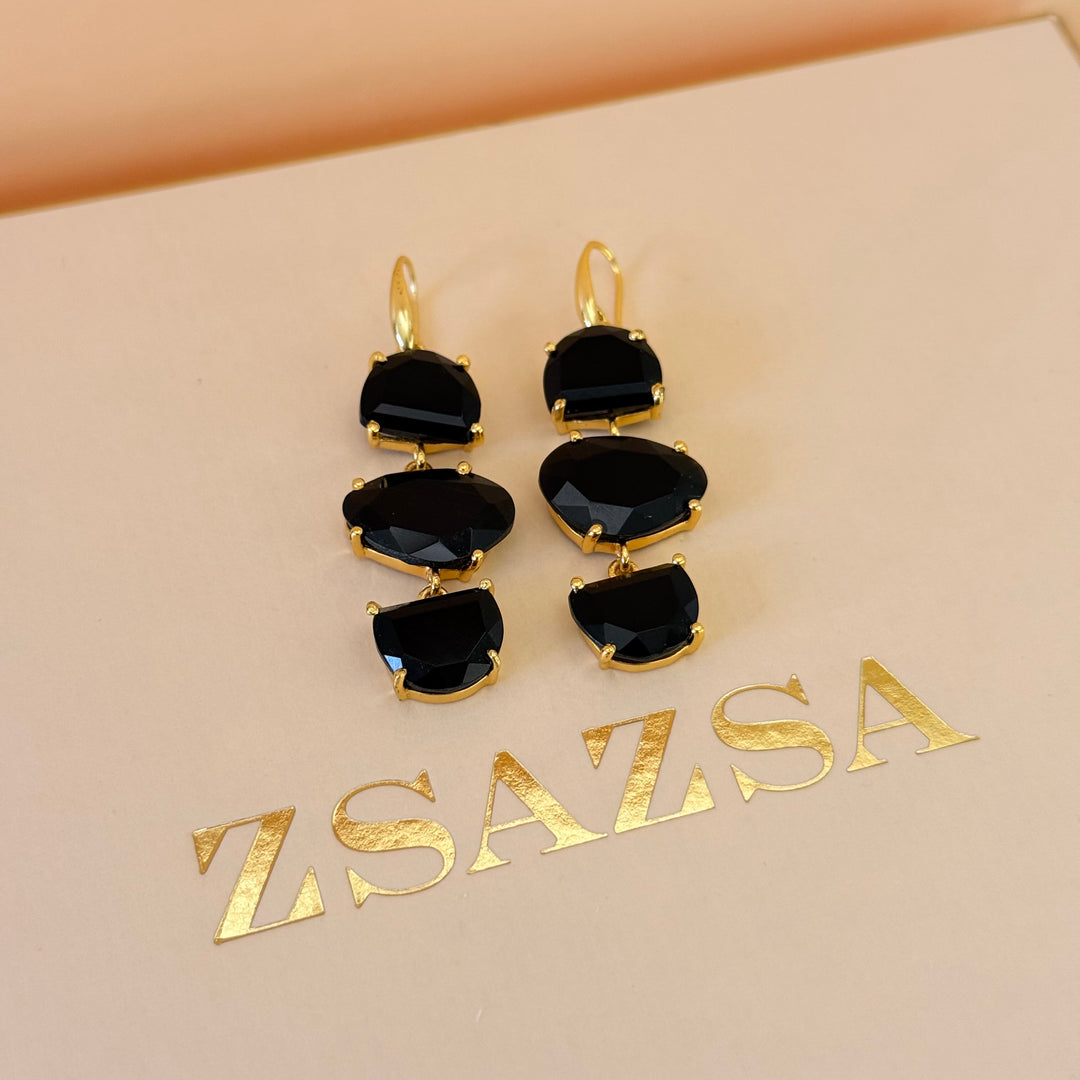 Black stone gold plated earrings