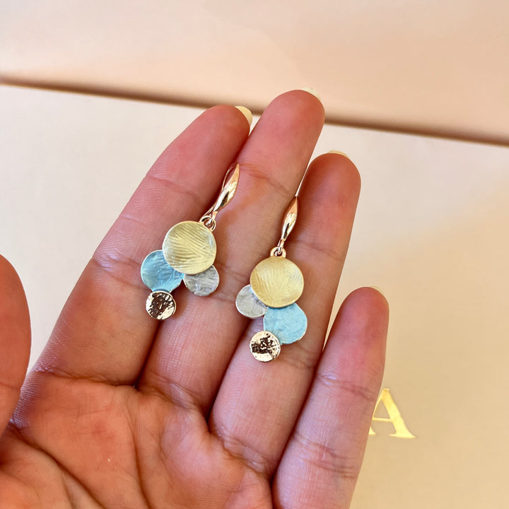 Enamel lime green, light turquoise and light grey hook earrings