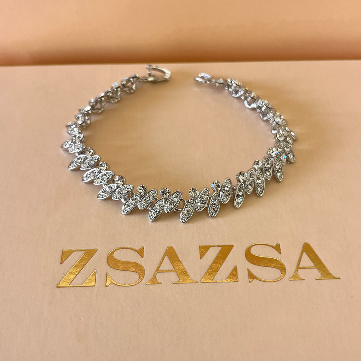 Swarovski crystals leafs white gold plated set