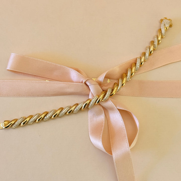 Twisted zircone gold plated hoops and bracelet set