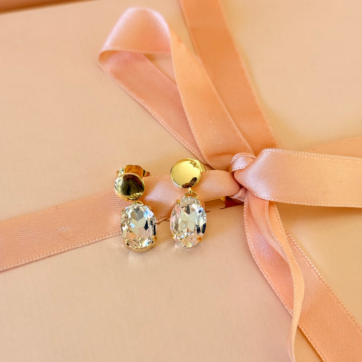 Oval Swarovski crystals gold plated earrings