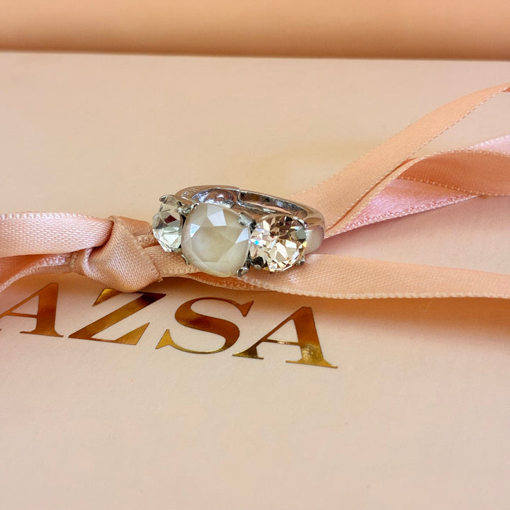 Peach Swarovski crystals silver ring