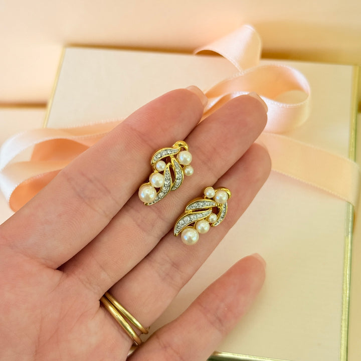 Swarovski crystals & cream pearl gold plated earrings