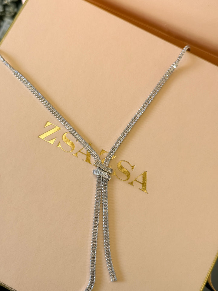 Baguette zircone silver necklace