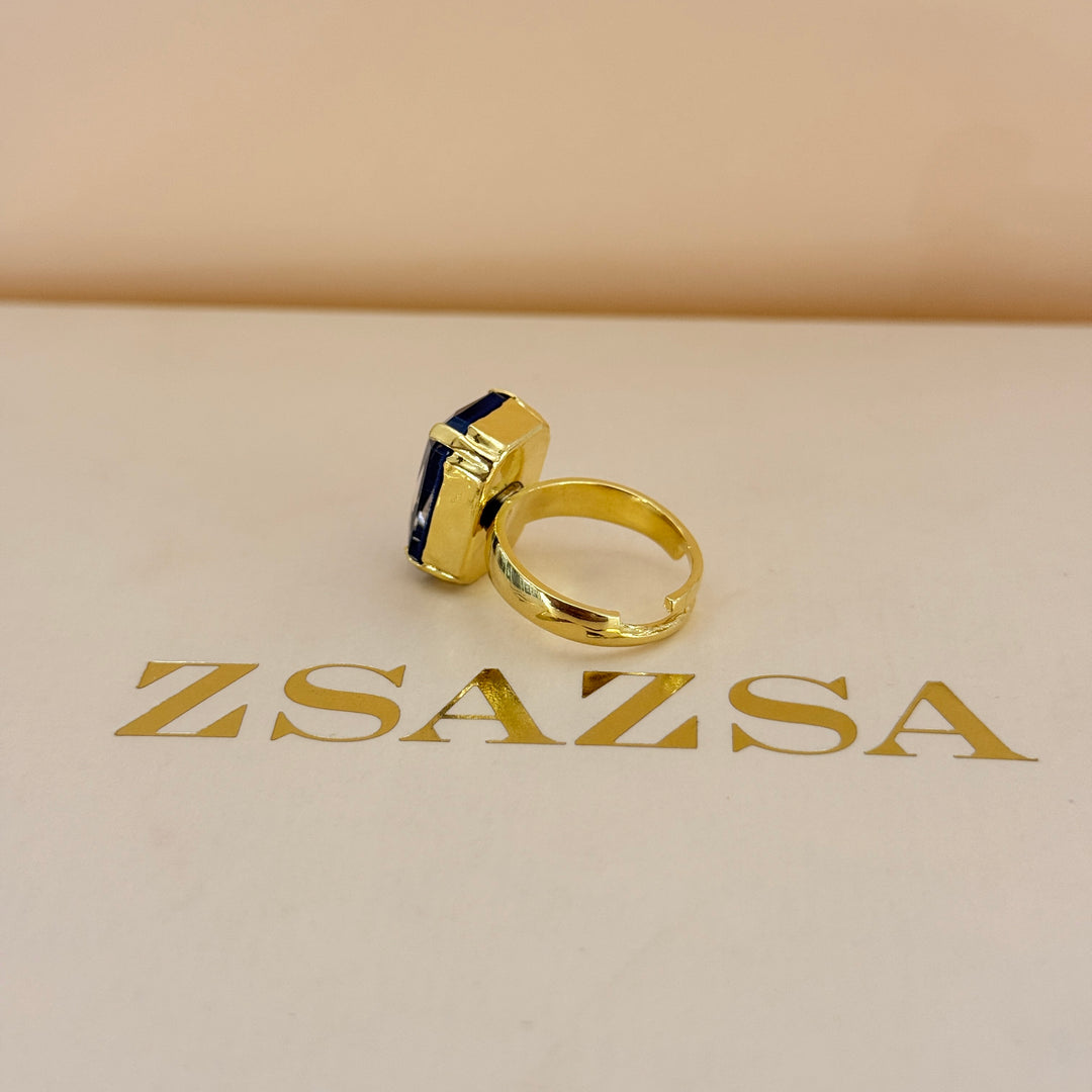 Rectangular royal blue Swarovski crystals gold plated set