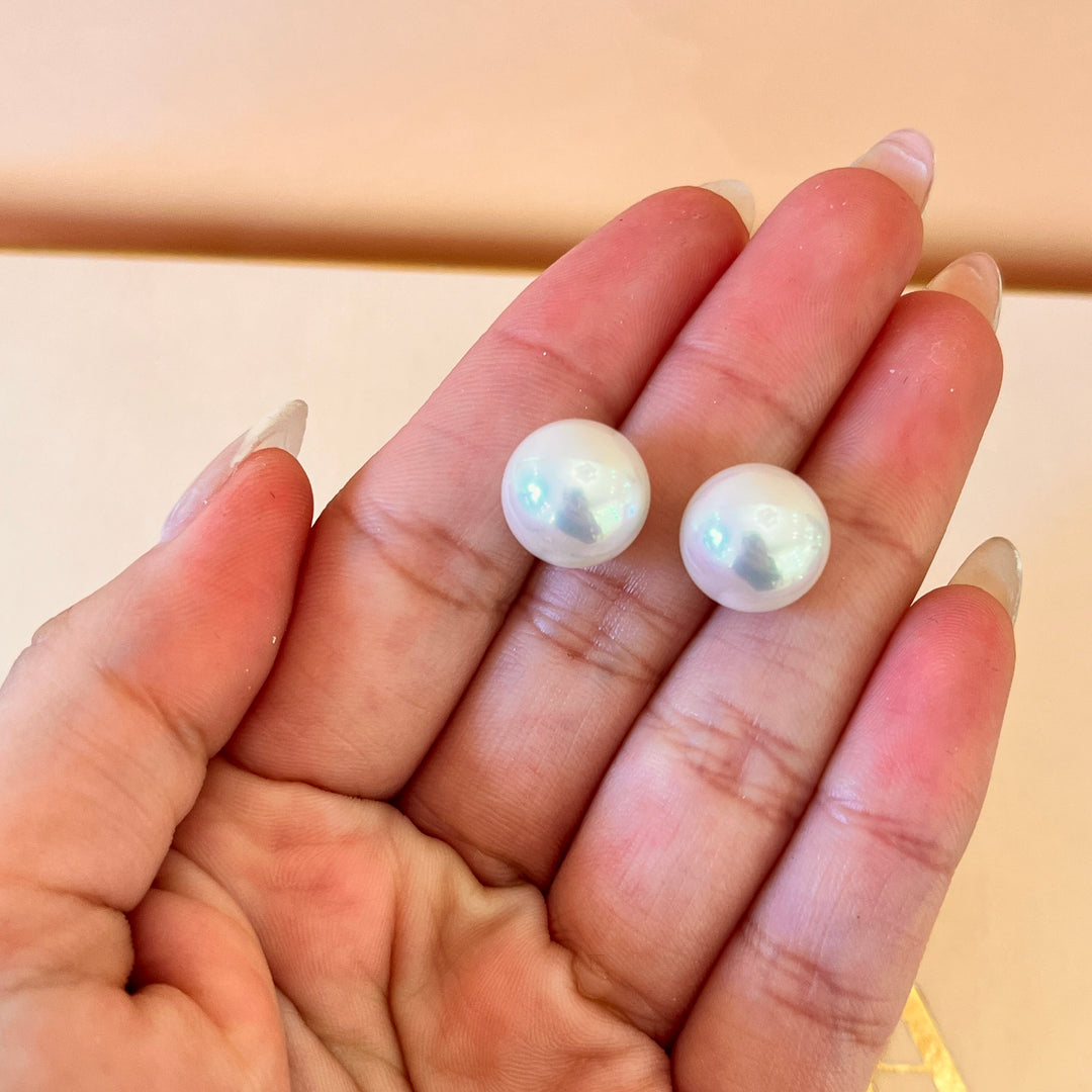 White Mallorca pearls white gold plated studs
