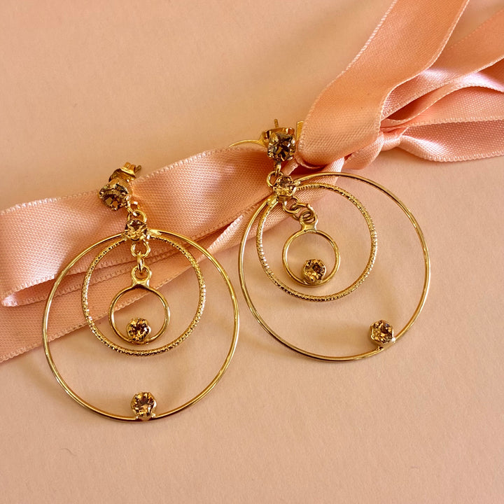 Bronze round dangle Swarovski crystals earrings
