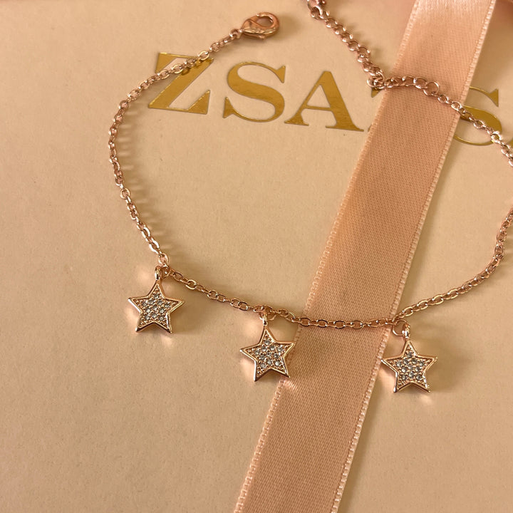 zircone rose gold plated stars bracelet
