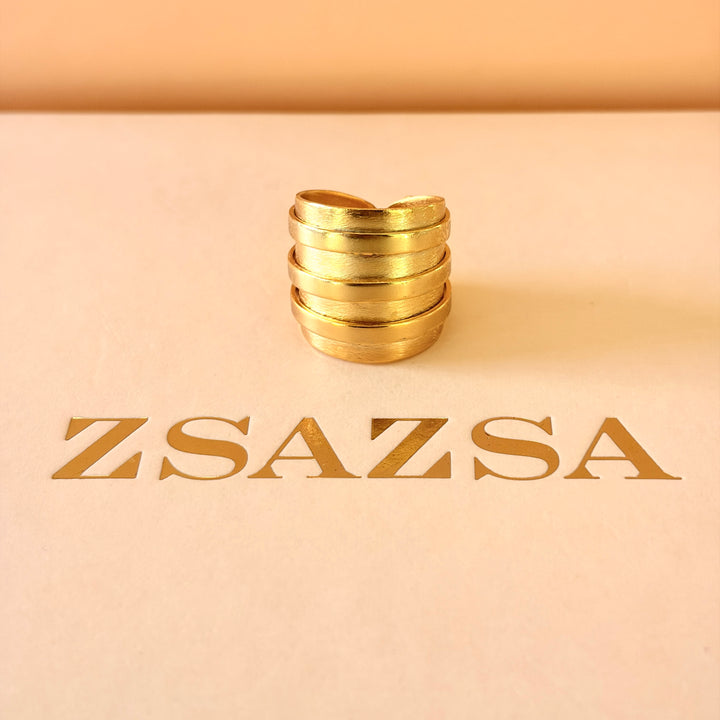 Handmade Striped Band Gold Ring | Gold Plated | ZsaZsa