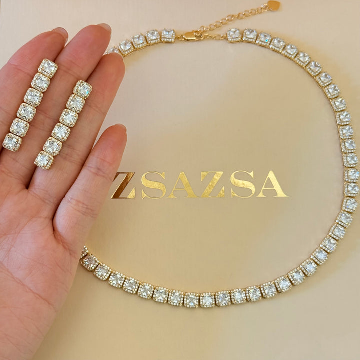 Square zircone gold plated set