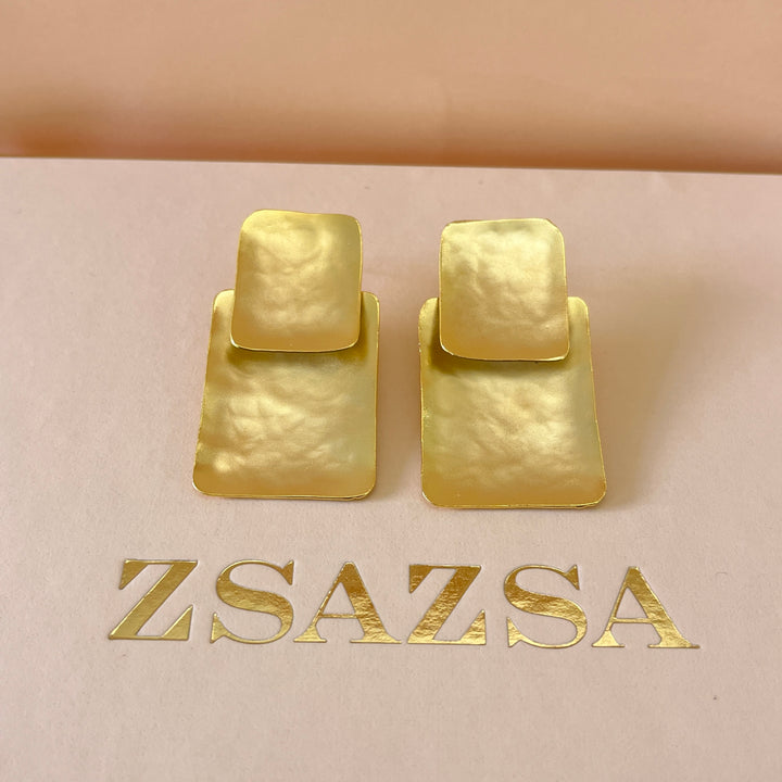 Gold rectangular handmade earrings