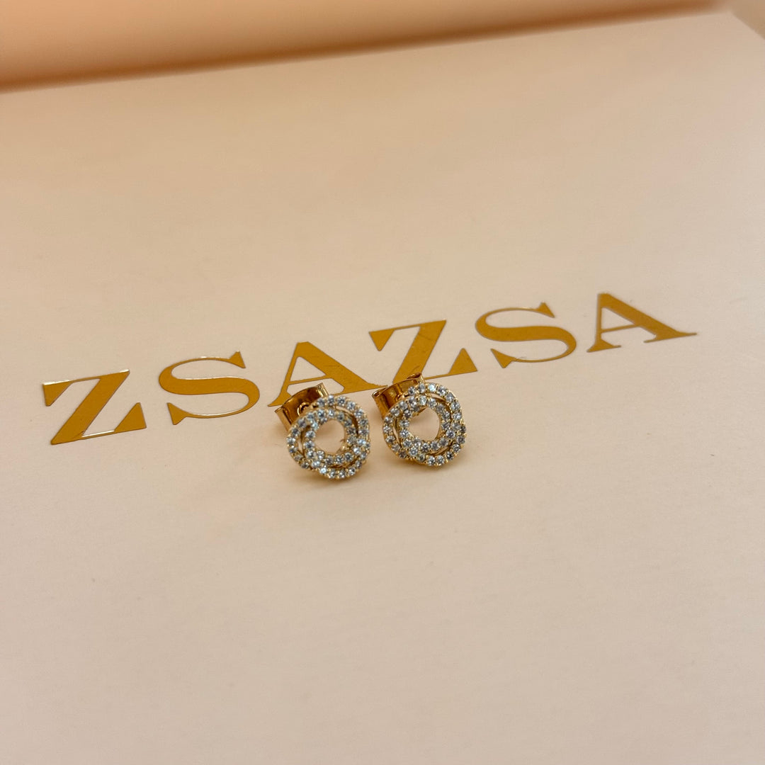Crossed zircone gold plated studs