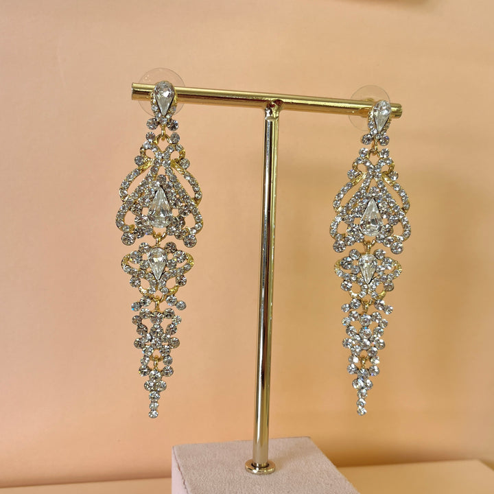 Swarovski crystals teardrop gold plated long earrings