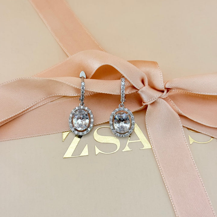 Oval zircone silver earrings and bracelet