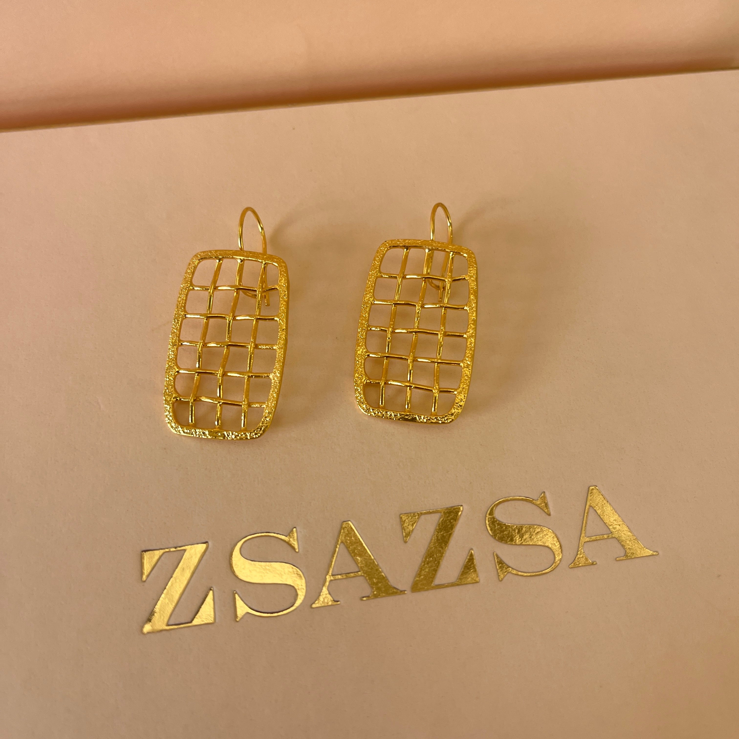 Rectangular grid gold handmade set