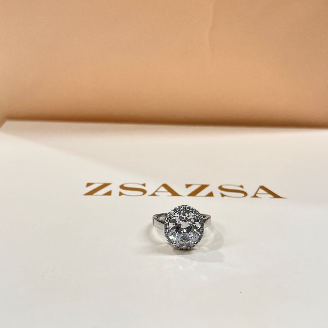Zircone oval white gold plated ring