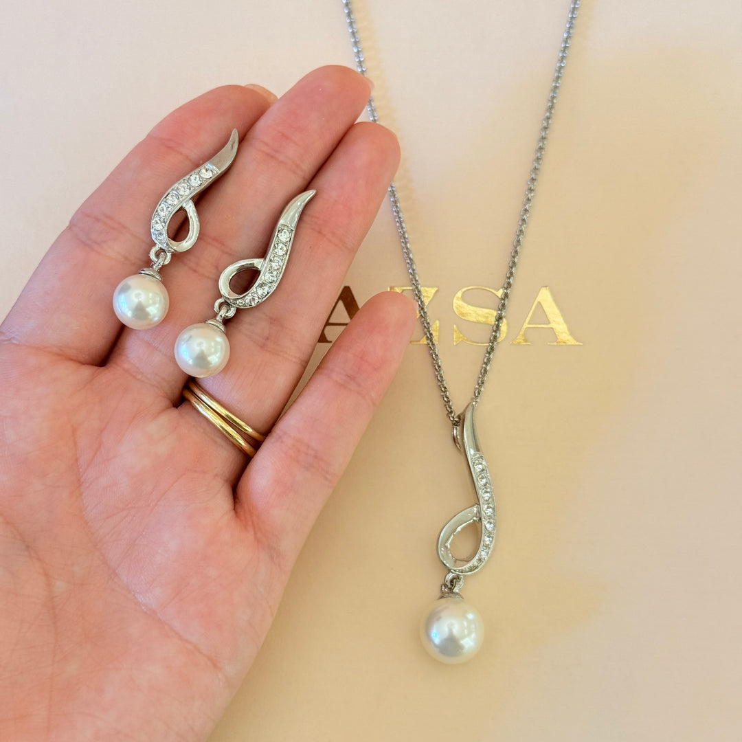 Swarovski crystals & pearls silver pendant set