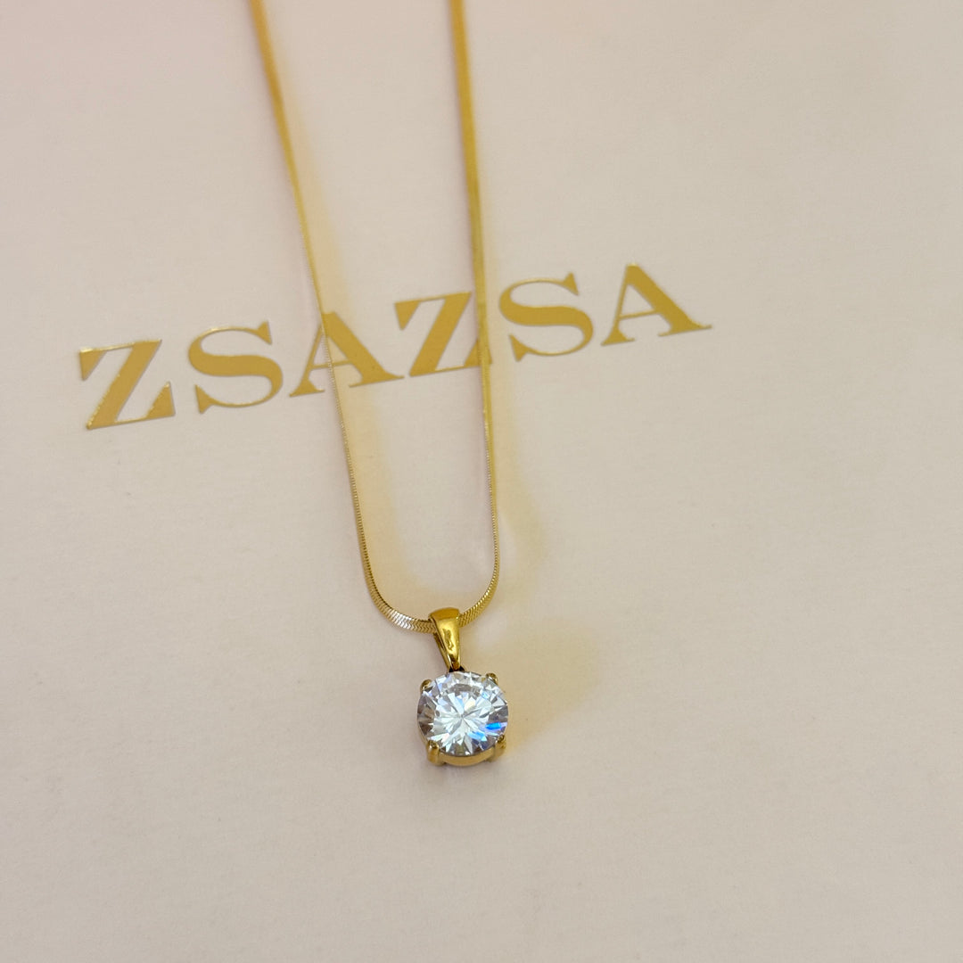 Zircone solitaire stainless steel gold plated pendant