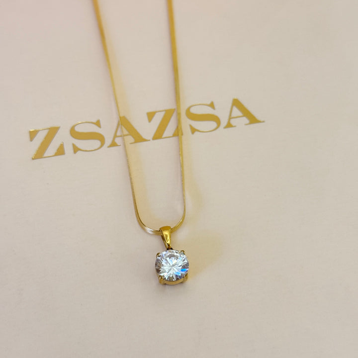 Zircone solitaire stainless steel gold plated pendant
