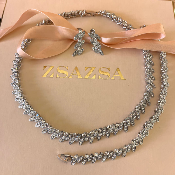 Swarovski crystals leafs white gold plated set
