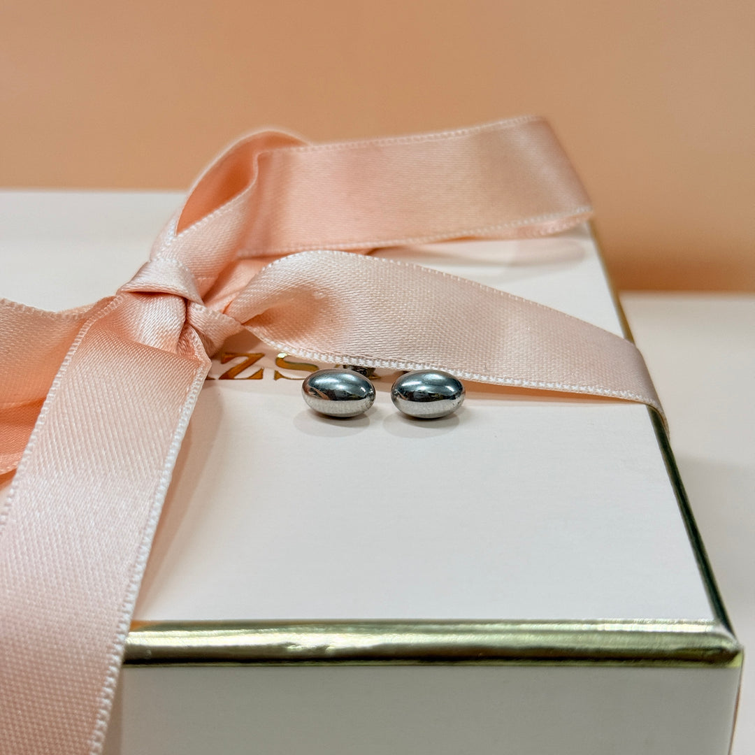 Oval basic and plain sterling silver studs