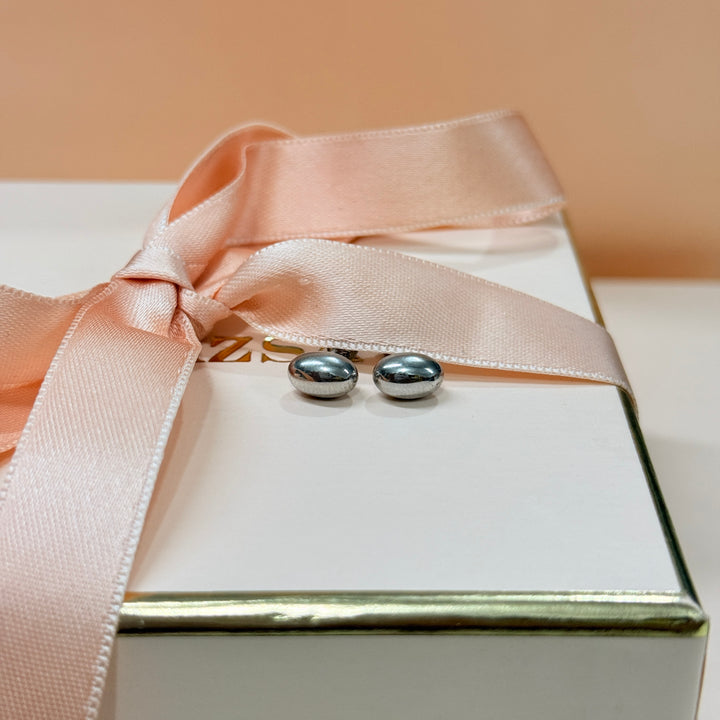 Oval basic and plain sterling silver studs