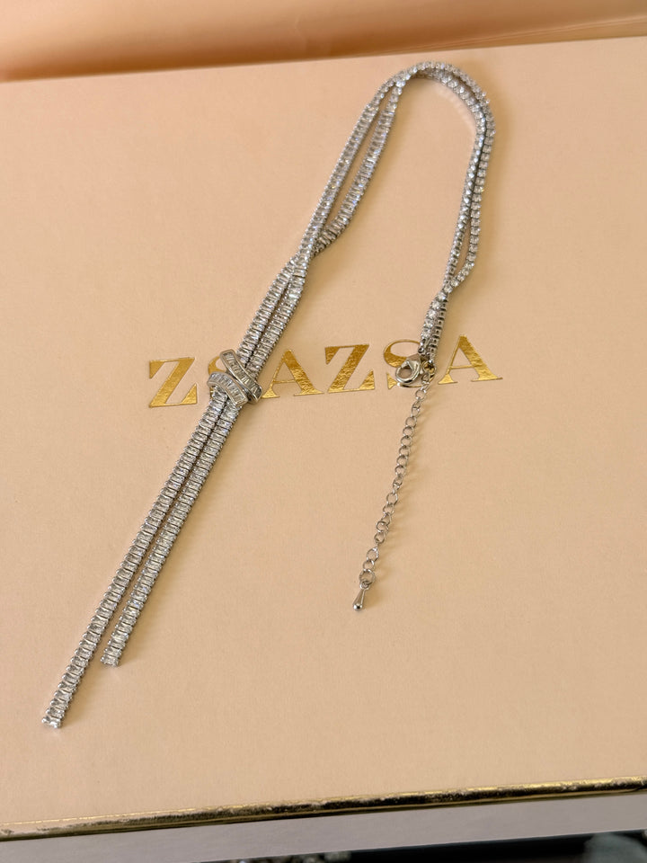 Baguette zircone silver necklace