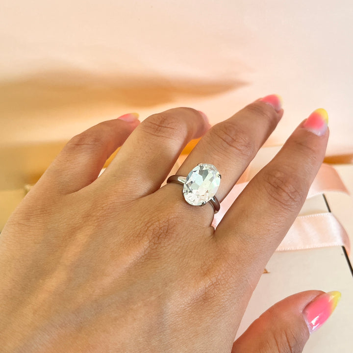 Swarovski crystals oval white gold plated ring