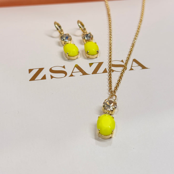 Oval and round champagne and yellow preciosa crystals pendant set