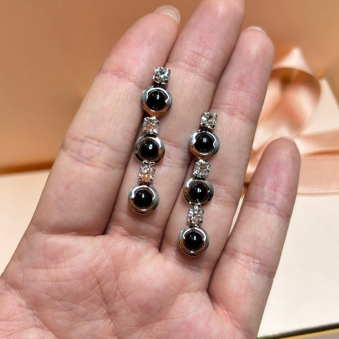 Dainty black silver earrings