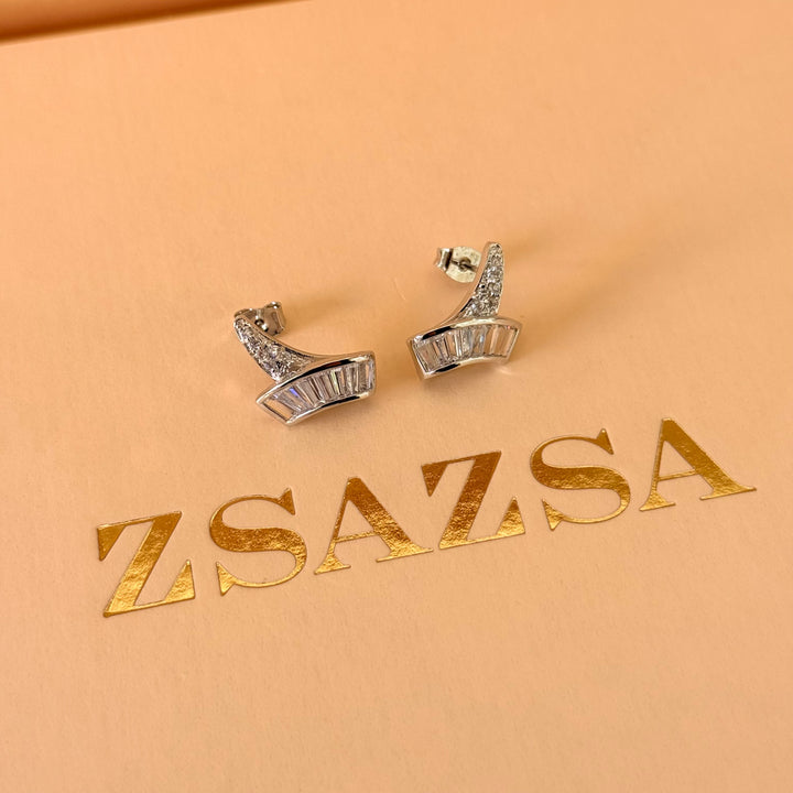Baguette zircone silver earrings
