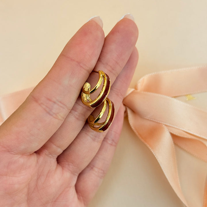 Casual red gold plated half hoops