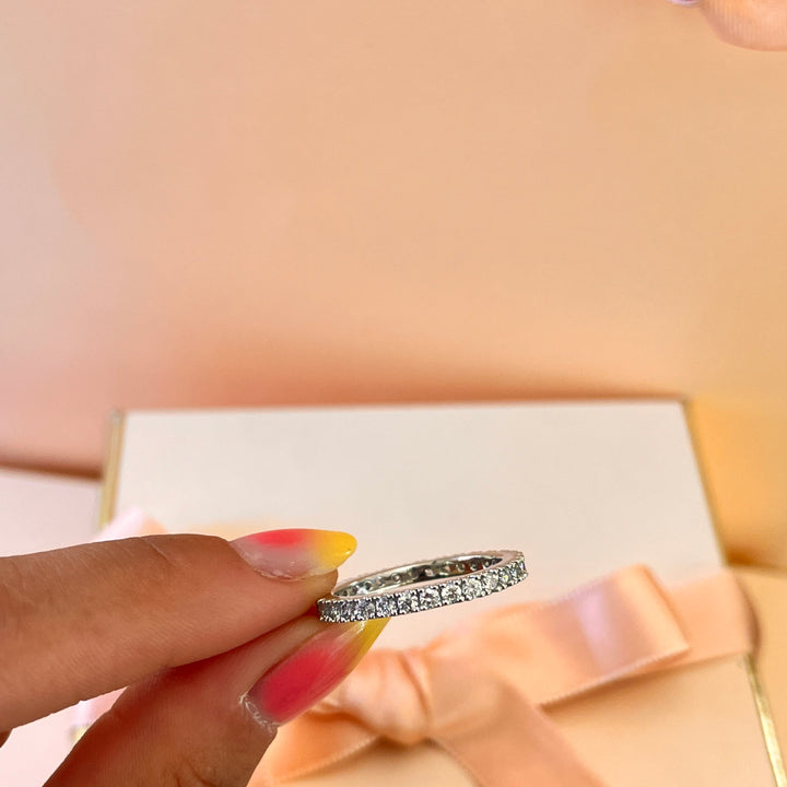 Zircone white gold plated band eternity ring