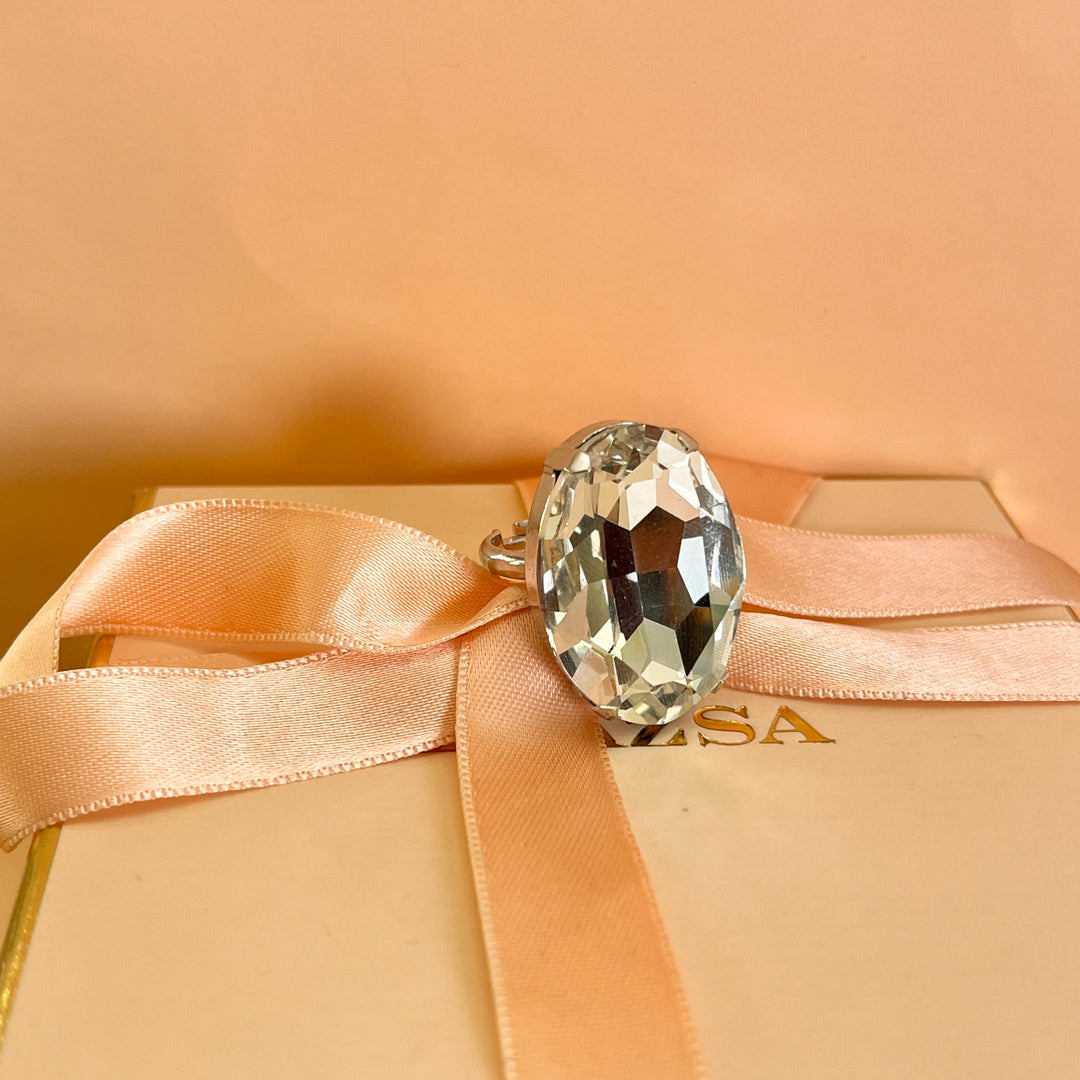 Preciosa crystals oval white gold plated statement ring