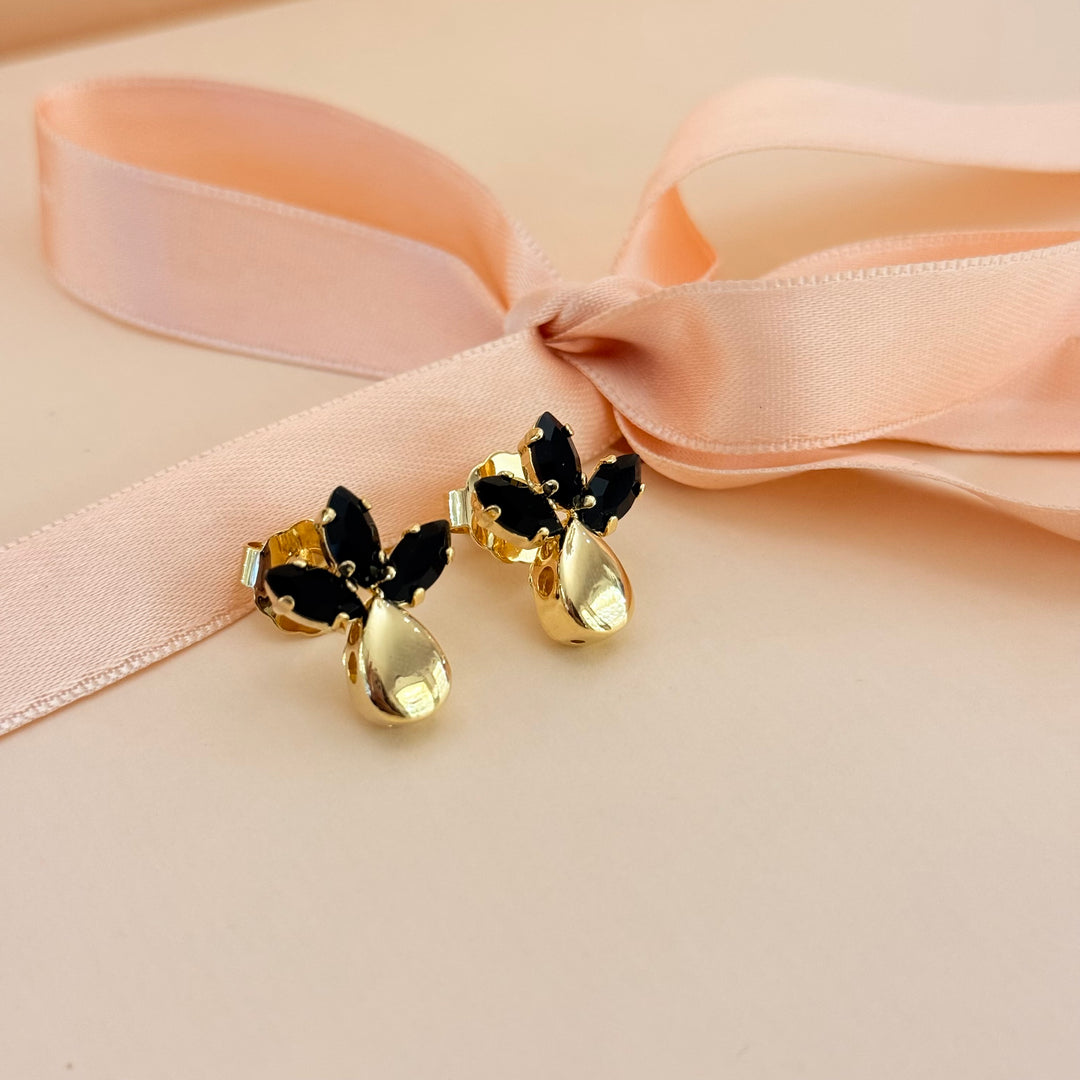 Marquise black Swarovski crystals gold plated earrings