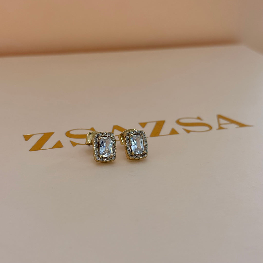 Small rectangular zircone gold plated studs