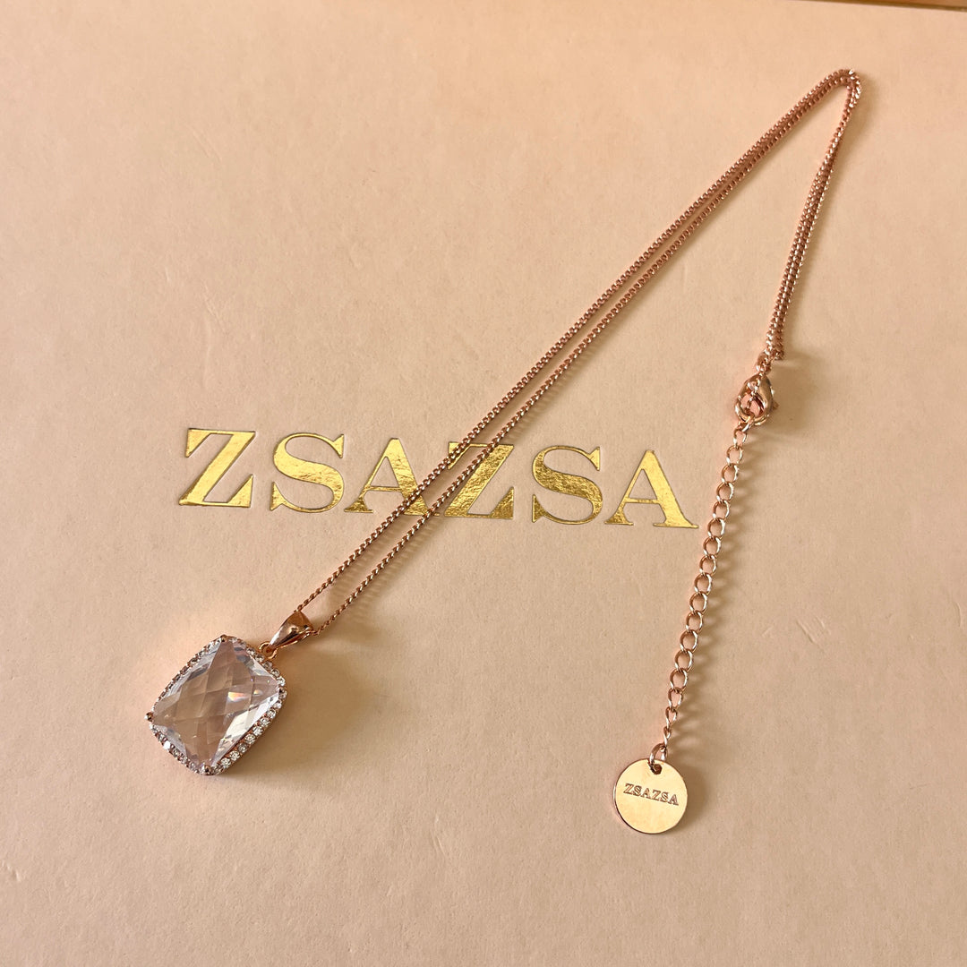 Rectangular zircone rose gold plated pendant