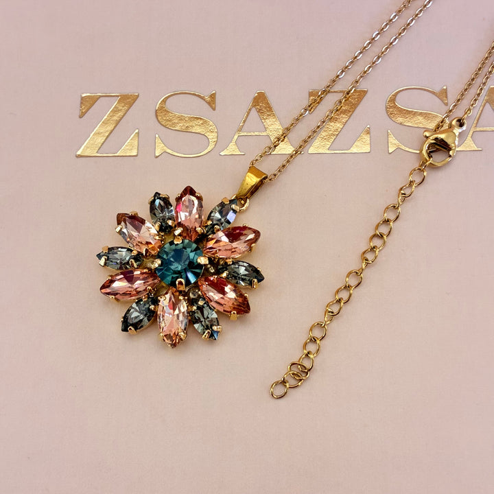 Flowers peach and grey Swarovski crystals set