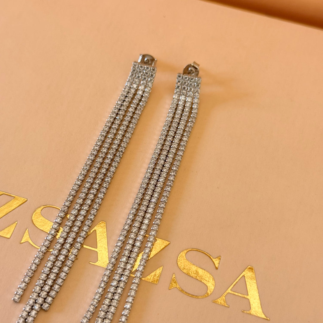 Long fringe sterling silver earrings