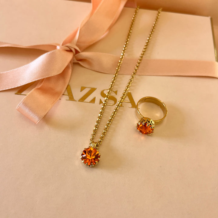 Orange Swarovski crystals pendant and ring