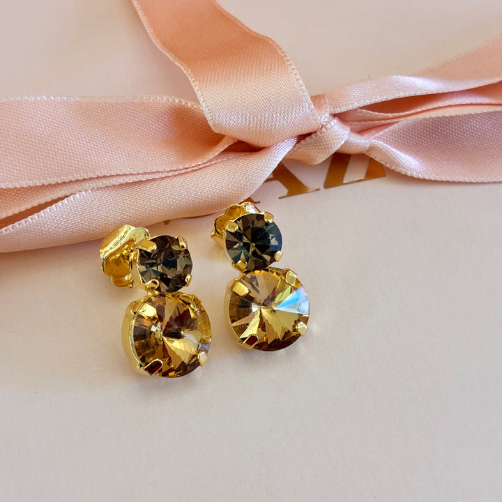 Double round bronze gold plated earrings