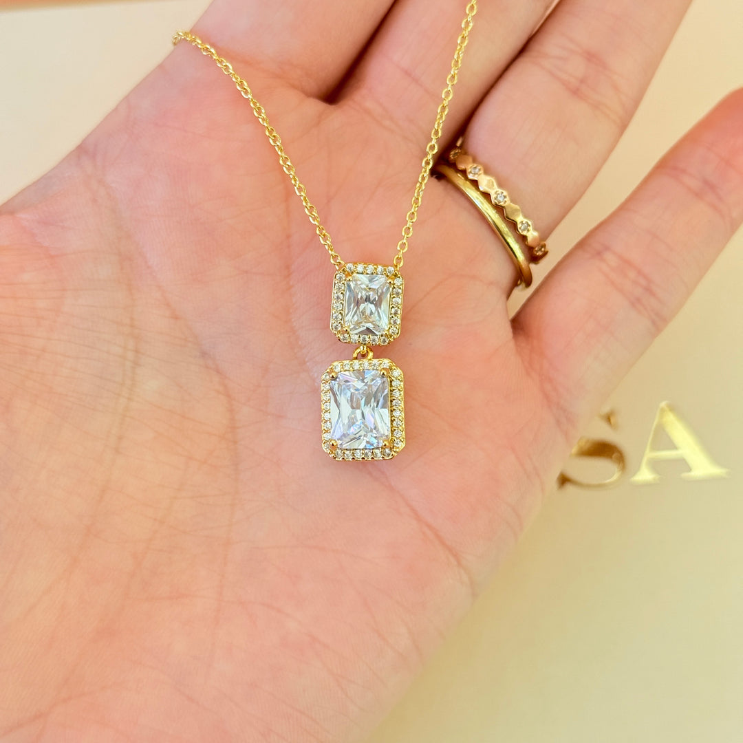 Rectangular zircone gold plated set