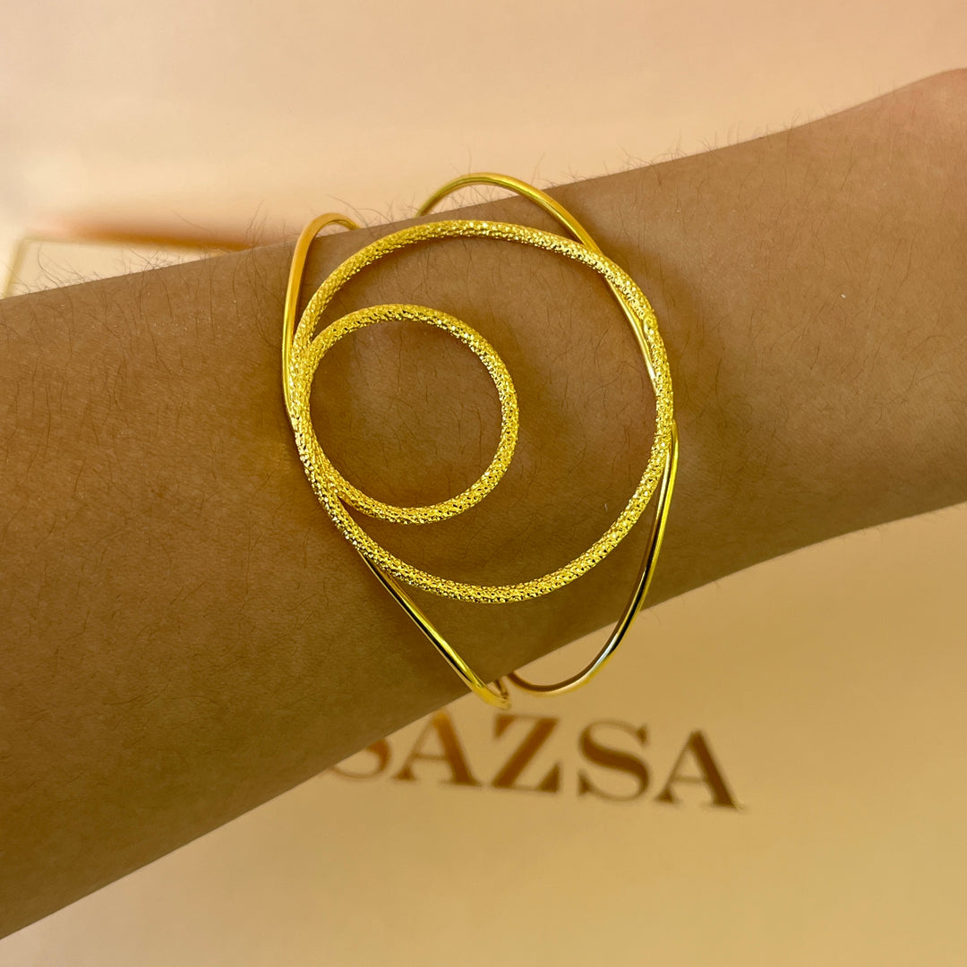 Round gold handmade earrings & bangle