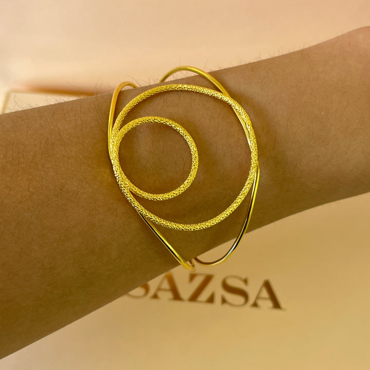 Round gold handmade earrings & bangle