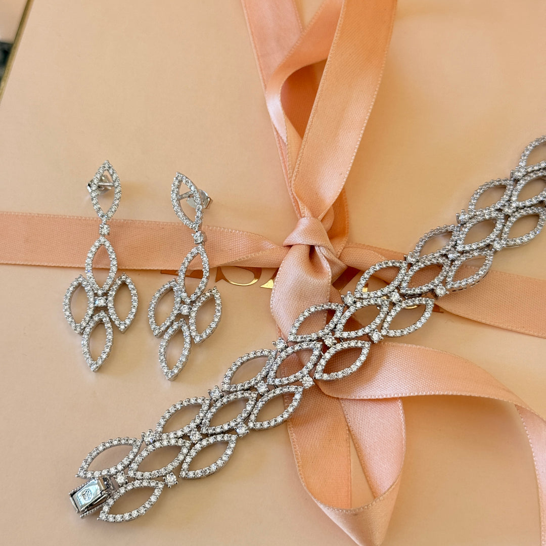 Marquise zircone silver earrings and bracelet